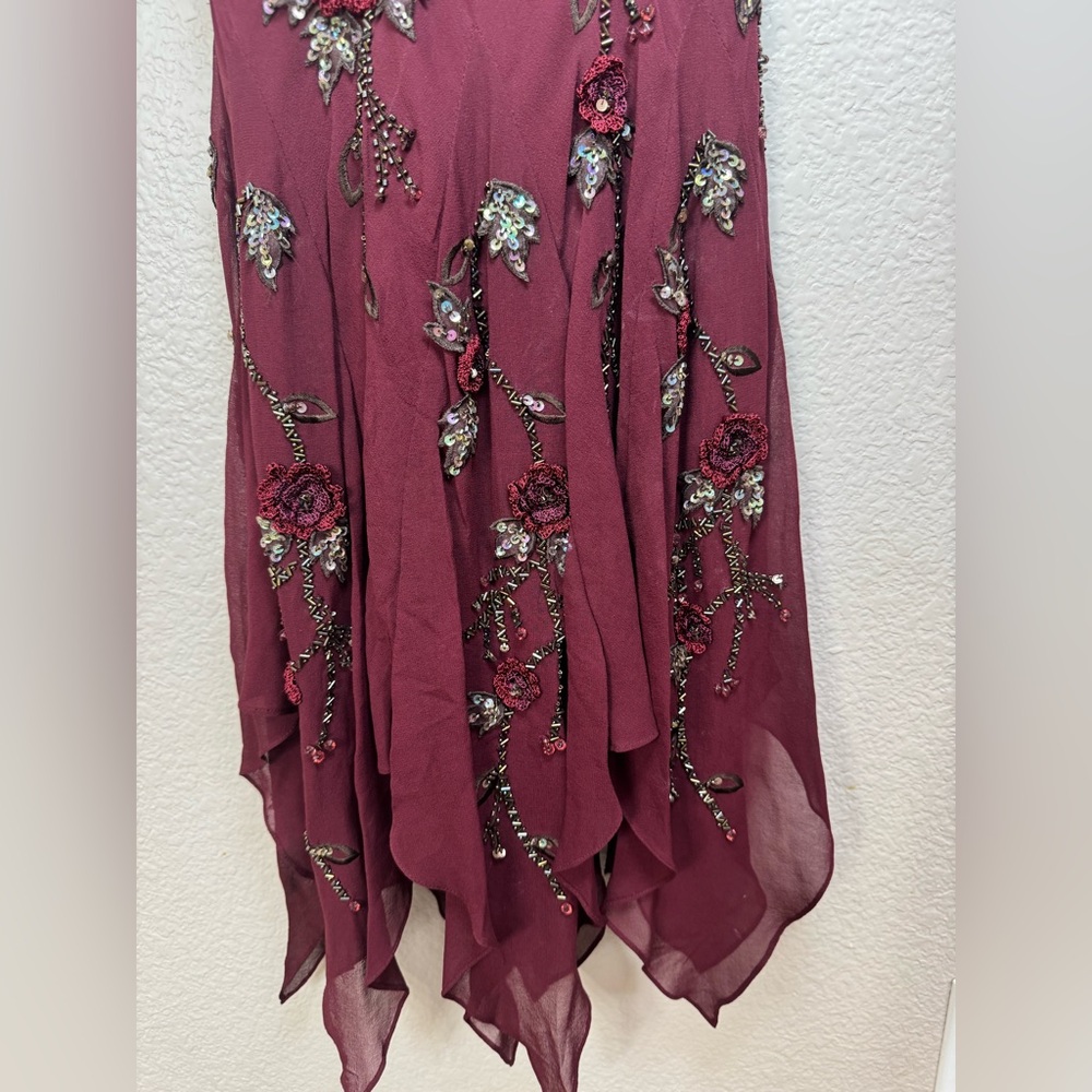 Vintage Y2K Sue Wong Nocturne Burgundy Beaded Embroidered Asymmetrical Dress 4 - Picture 7 of 17